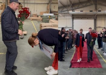 Pensionare în România de Cartea Recordurilor. Defilare pe covorul roșu, iar patroana în plecăciuni în fața pensionarului