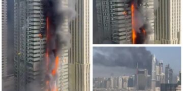 Incendiu devastator la un zgârie-nori! Locatarii de la 67 de etaje au fost evacuați de urgență! VIDEO