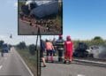 TRAGEDIE pe șosele. Doi șoferi au murit, după un accident teribil între o mașină și o autoutilitară. Un autoturism a ars ca o torță!