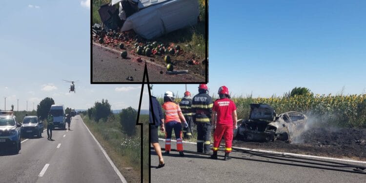 TRAGEDIE pe șosele. Doi șoferi au murit, după un accident teribil între o mașină și o autoutilitară. Un autoturism a ars ca o torță!