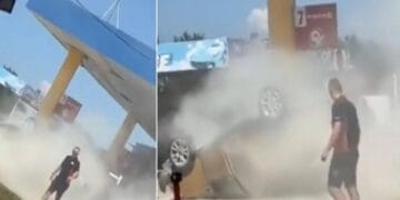 Scene de groază. A aterizat cu mașina într-o benzinărie, după care autoturismul i-a luat foc, spre disperarea tuturor!