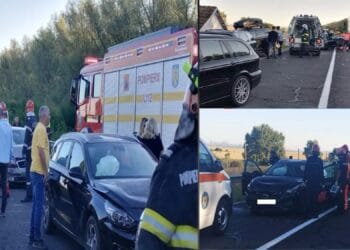 Accident grav. Șase mașini lovite în lanț pe un drum tranzitat. Blocaj în trafic!