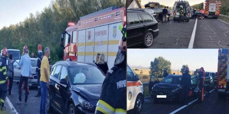Accident grav. Șase mașini lovite în lanț pe un drum tranzitat. Blocaj în trafic!