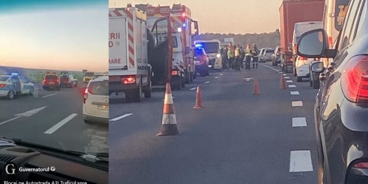 Blocaj pe Autostrada A3! Traficul spre București, paralizat în această dimineață! Accident în lanț cu mai multe mașini implicate!