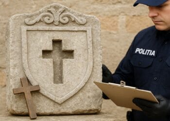 Crucea istoriei, furată! Bărbat suspectat că a smuls simbolul de pe o stemă de piatră