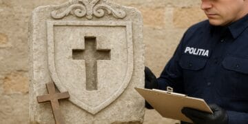 Crucea istoriei, furată! Bărbat suspectat că a smuls simbolul de pe o stemă de piatră