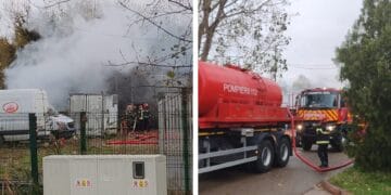 Incendiu la o hală. Pompierii încearcă să împiedice propagarea focului spre un depozit cu 50 de tone de azotat de amoniu