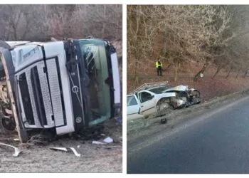 Accident grav! Șapte răniți, printre care și un copil! Au fost implicate două autoturisme şi un autocamion cu rumeguş