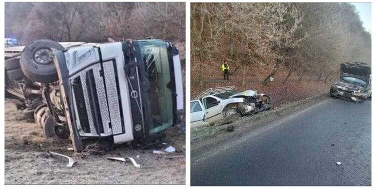 Accident grav! Șapte răniți, printre care și un copil! Au fost implicate două autoturisme şi un autocamion cu rumeguş