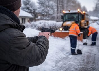 Scandal la deszăpezire! Bărbat reclamat la 112 după ce a amenințat muncitorii cu un pistol!
