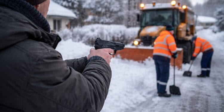 Scandal la deszăpezire! Bărbat reclamat la 112 după ce a amenințat muncitorii cu un pistol!