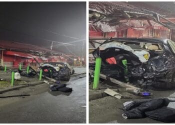 O mașină a zburat peste sensul giratoriu și a fost proiectată pe un magazin! Șoferul a fost rănit!