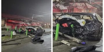 O mașină a zburat peste sensul giratoriu și a fost proiectată pe un magazin! Șoferul a fost rănit!