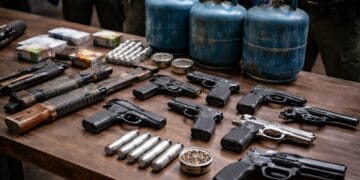 Percheziții! Arme și butelii cu gaz descoperite la locuințele unor suspecți