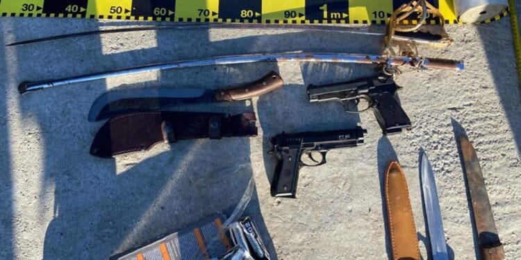 VIDEO. Arsenal descoperit la percheziții! Muniție, arme albe și un revolver căutat de autoritățile din Germania!