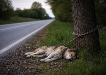 Cruzime șocantă! Câine găsit mort, legat de un copac. Doi bărbați, reținuți de polițiști