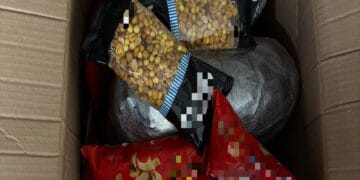 Droguri ascunse printre alimente: aproape 9 kilograme de canabis și sute de grame de hașiș!