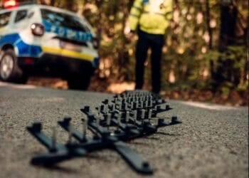 Urmărire ca în filme! Un adolescent de 16 ani a fugit de poliție cu o mașină cu numere furate și a fost oprit cu SPIKE