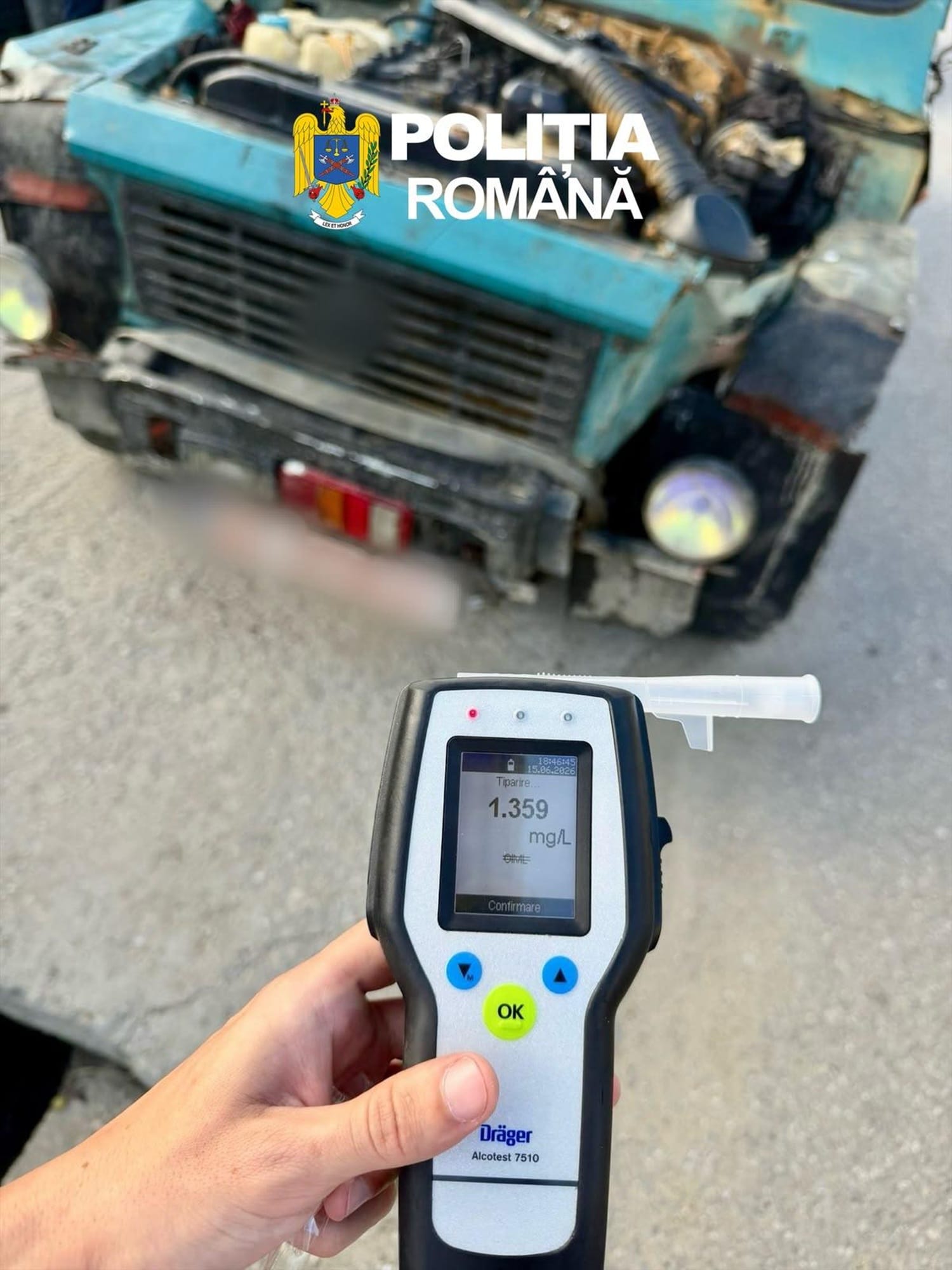 Șofer prins cu alcoolemie uriașă la volanul unei mașini neînmatriculate. Polițiștii au descoperit că nu avea nici permis de conducere