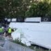 Trafic îngreunat după răsturnarea unui autotren. Circulația se desfășoară pe un singur sens