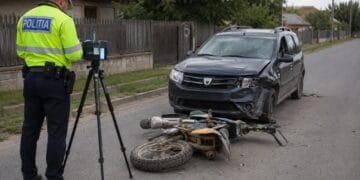 Accident! Un bărbat și o fetiță de 6 ani, răniți după impactul dintre un motocros și o mașină