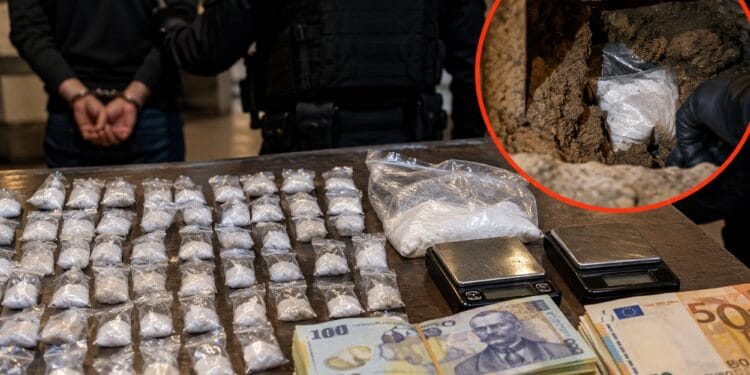 Cocaină ascunsă sub pământ, într-un beci. Zeci de doze și 25.000 de lei, descoperite de anchetatori